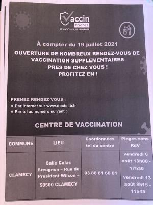 Affiche du centre de vaccination de Clamecy