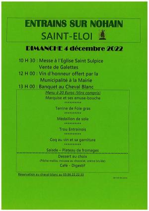 Affiche informative de la Saint Eloi: horaire et menu 
